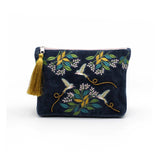 Hummingbird & Foliage Embroidered Cosmetic Bag