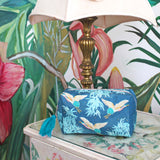 Crane & Foliage Embroidered Cosmetic Bag