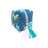 Crane & Foliage Embroidered Cosmetic Bag
