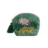 Leopard & Foliage Embroidered Cosmetic Bag