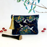 Hummingbird & Foliage Embroidered Cosmetic Bag