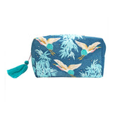 Crane & Foliage Embroidered Cosmetic Bag
