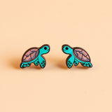 Sea Turtle Cherry Wood Earrings