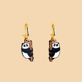 Panda Cherry Wood Hoop Earrings