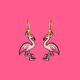 Flamingo Cherry Wood Hoop Earrings