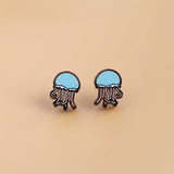 Jellyfish Cherry Wood Earrings