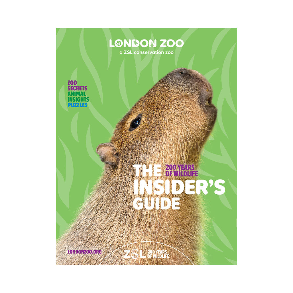 Book cover of 'The Insider's Guide' from London Zoo with a capybara on a green background.