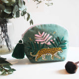 Leopard & Foliage Embroidered Cosmetic Bag
