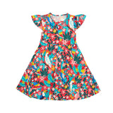 Children's Red Tropical Bird Print Dress