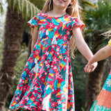Children's Red Tropical Bird Print Dress