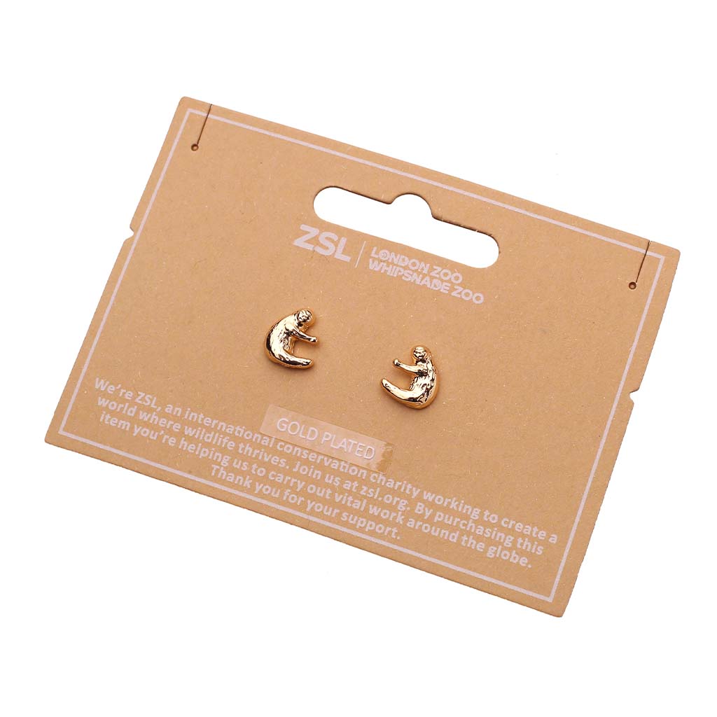 Sloth Earrings, Gold Plated