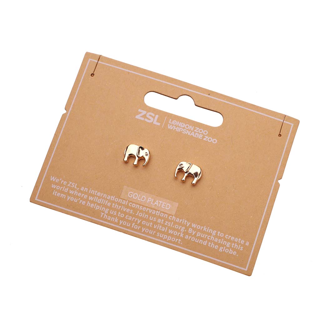 Elephant Earrings, Gold Plated