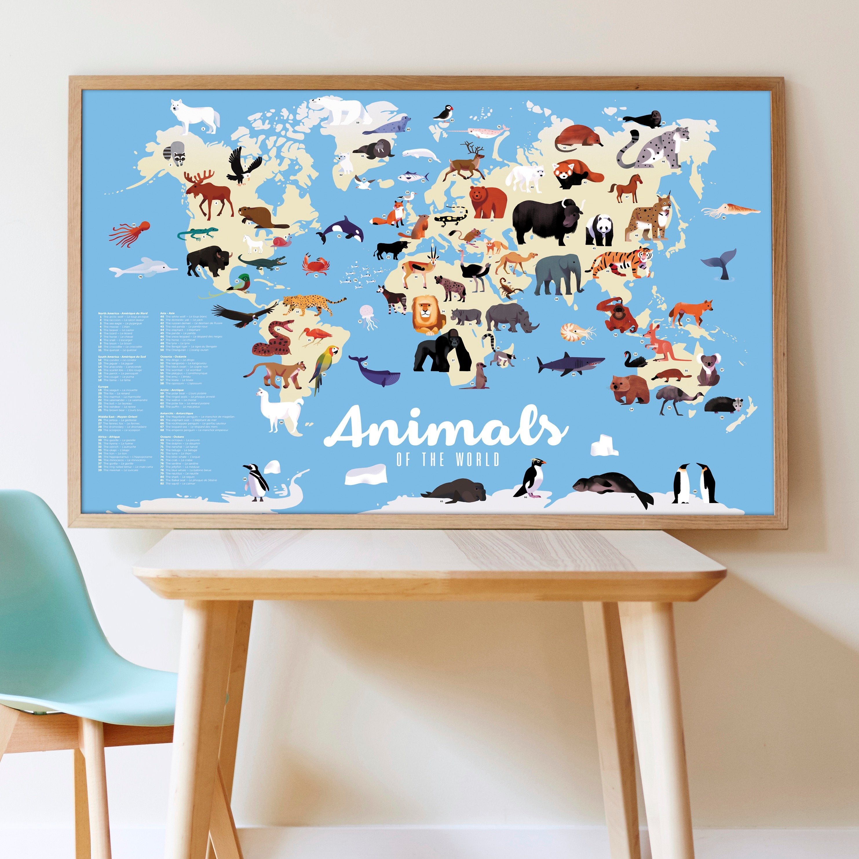 Animals Of The World Sticker Craft Set, Wall Poster framed