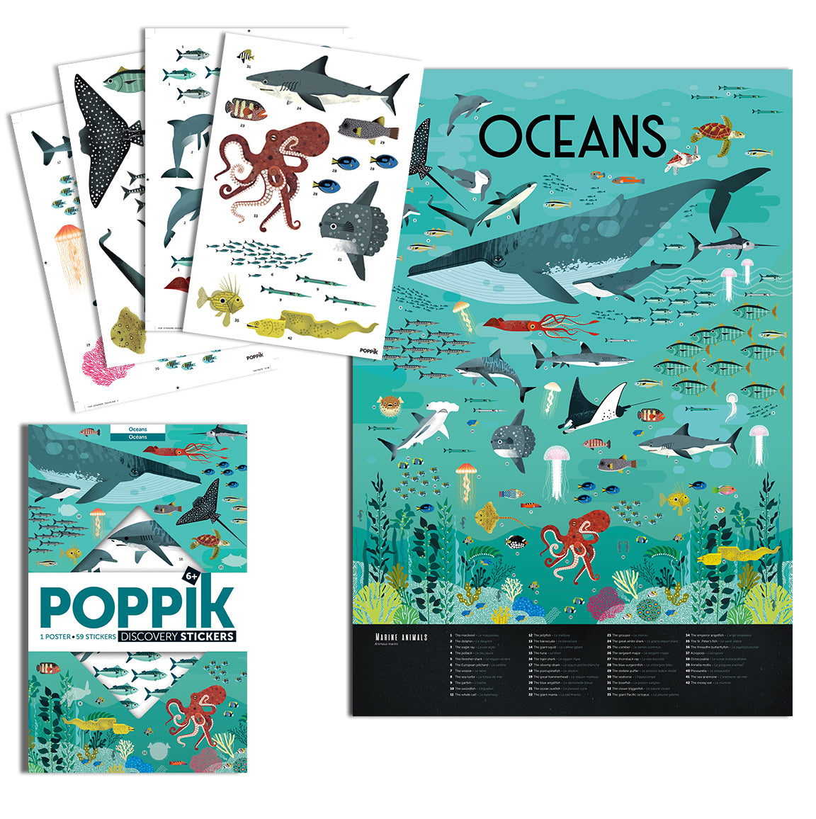 Oceans Sticker Craft Set, Wall Poster content