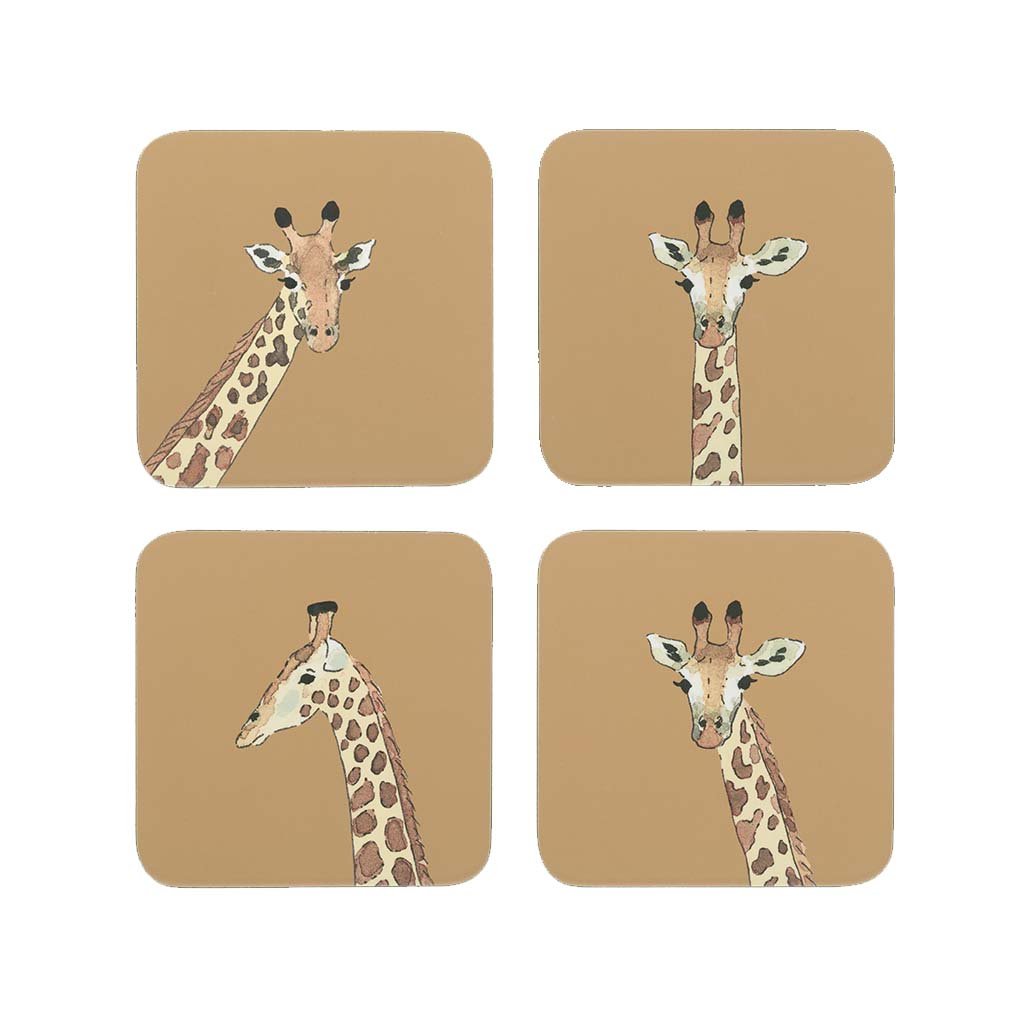 Love Giraffes Hard Board Coaster Laminated Finish Coaster Giraffe Coaster 9cm x 9cm Square Giraffe Illustration Wildlife Illustration