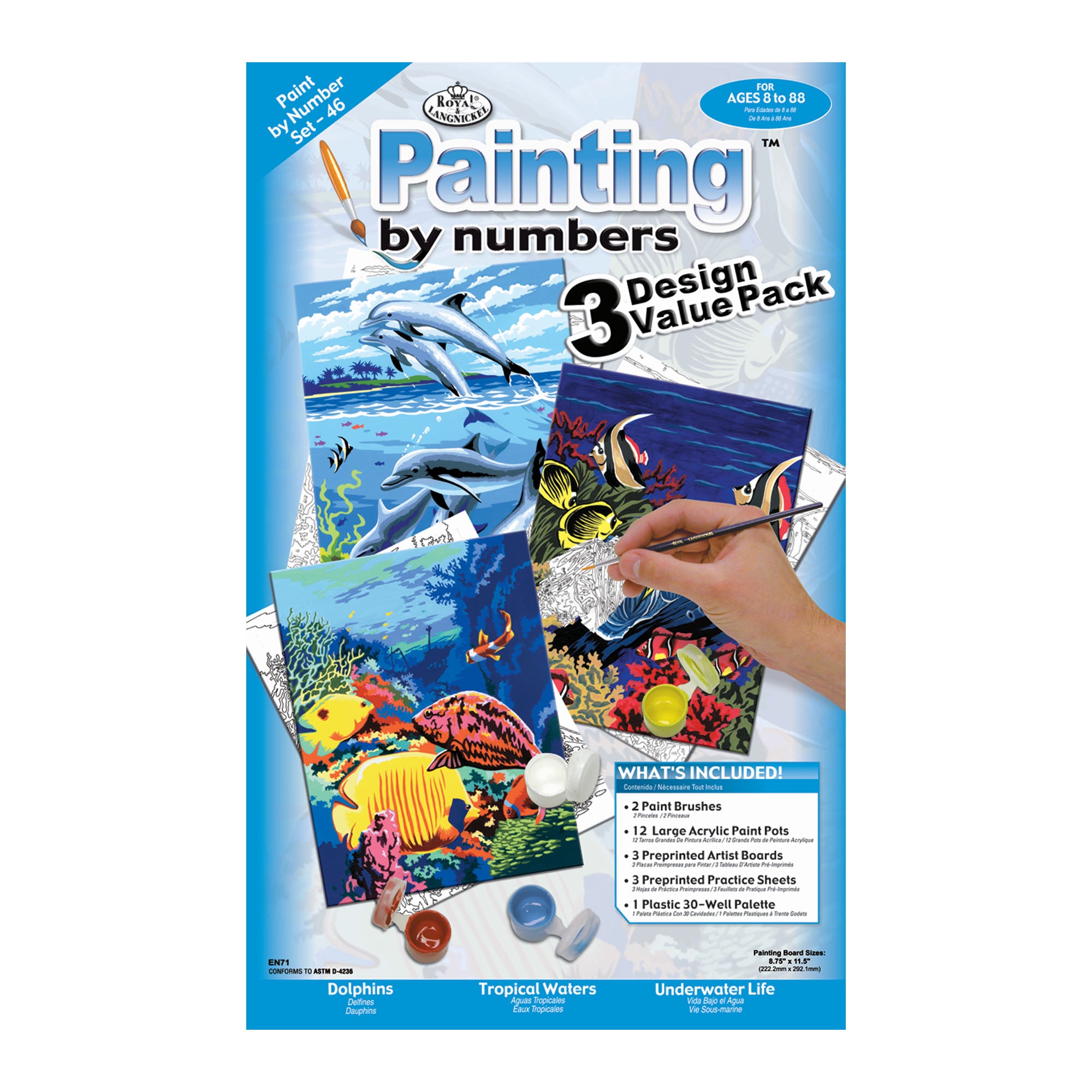 Sealife paint by numbers kit, set of 3