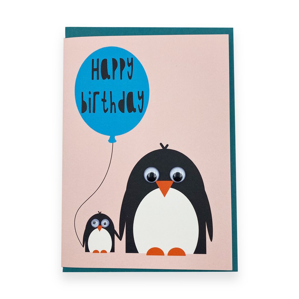 Penguins With Balloon Birthday Card